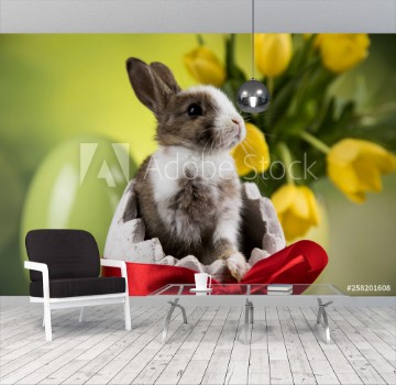 Bild på Easter decoration rabbitseggs and flowers